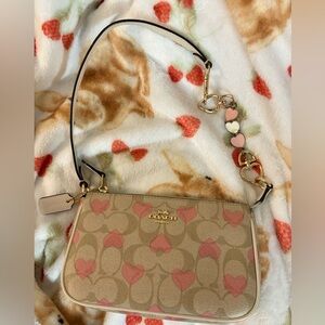 Coach Heart Pattern Shoulder Bag in Tan and Pink